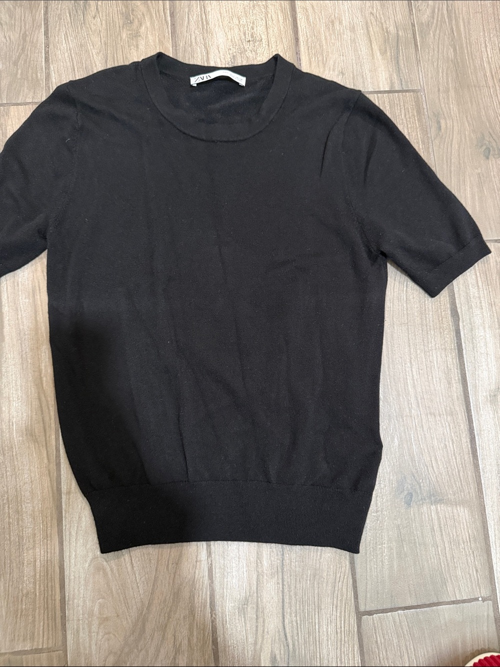Zara Black Short-Sleeve Crewneck Sweater